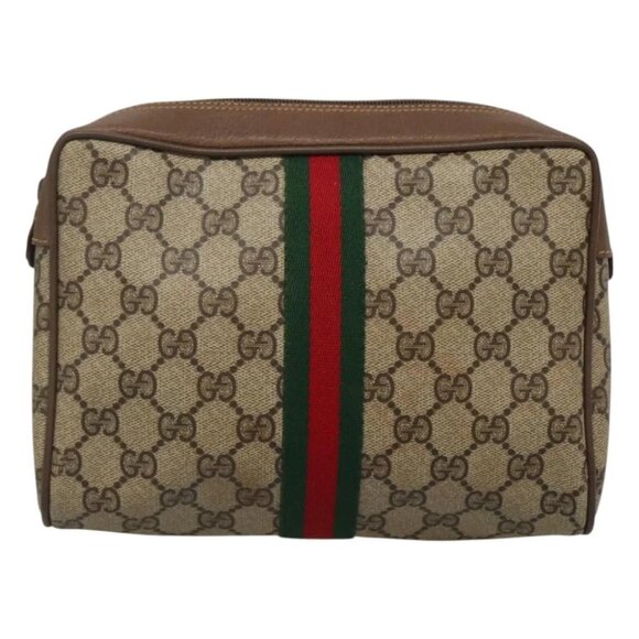 GUCCI GG Supreme Web Sherry Line Clutch Bag PVC Beige - Picture 1 of 14